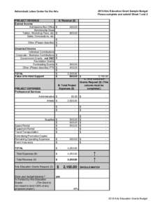 2018 Arts Education Grant Sample Budget Please complete and submit Sheet 1 and 2 Adirondack Lakes Center for the Arts  PROJECT REVENUE