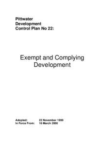 Pittwater Development Control Plan No 22: Exempt and Complying Development