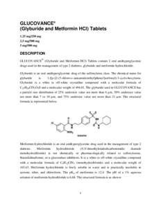 GLUCOVANCE® (Glyburide and Metformin HCl) Tablets 1.25 mg/250 mg 2.5 mg/500 mg 5 mg/500 mg