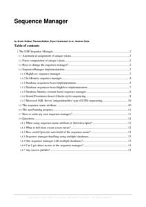 Sequence Manager  by Armin Waibel, Thomas Mahler, Ryan Vanderwerf et al., Andrew Clute Table of contents 1