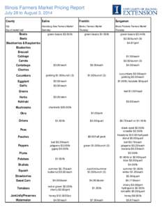 Illinois Farmers Market Pricing Report July 28 to August 3, 2014 County Saline