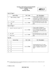 Territory-wide System Assessment 2012 Primary 6 English Language Listening Marking Scheme  6EL3