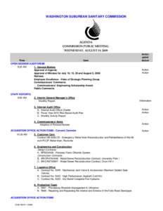 WASHINGTON SUBURBAN SANITARY COMMISSION  AGENDA COMMISSION PUBLIC MEETING  WEDNESDAY, AUGUST 19, 2009