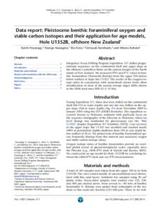 Fulthorpe, C.S., Hoyanagi, K., Blum, P., and the Expedition 317 Scientists Proceedings of the Integrated Ocean Drilling Program, Volume 317 Data report: Pleistocene benthic foraminiferal oxygen and stable carbon isotopes