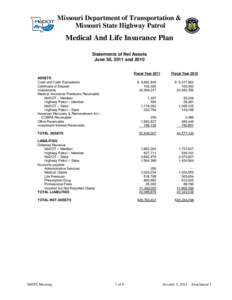 Missouri Department of Transportation & Missouri State Highway Patrol Medical And Life Insurance Plan Statements of Net Assets June 30, 2011 and 2010