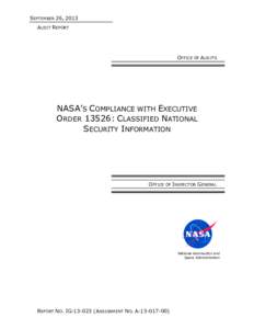 SEPTEMBER 26, 2013 AUDIT REPORT OFFICE OF AUDITS  NASA’S COMPLIANCE WITH EXECUTIVE