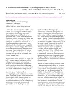To meet international commitments on ‘avoiding dangerous climate change’, wealthy nations must reduce emissions by over 10% each year Opinion piece published in Svenska Dagbladet (SvD) - 
