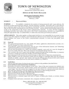 TOWN OF NEWINGTON 131 CEDAR STREET NEWINGTON, CONNECTICUT[removed]PAUL J. FETHERSTON TOWN MANAGER