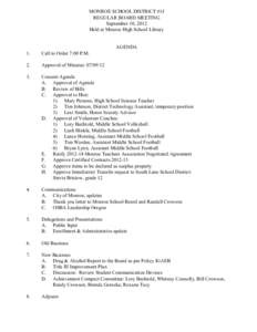 Monroe School District Board Agenda - September 10, 2012