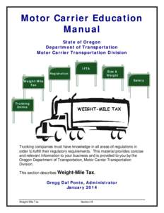 Motor Carrier Education Manual State of Oregon Department of Transportation Motor Carrier Transportation Division