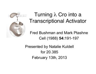 Turning λ Cro into a Transcriptional Activator Fred Bushman and Mark Ptashne Cell[removed]:[removed]Presented by Natalie Kuldell for[removed]