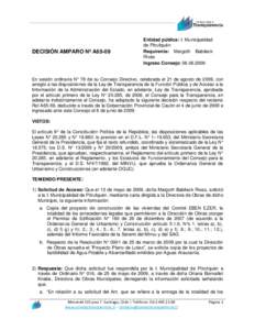 DECISIÓN AMPARO Nº A65-09  Entidad pública: I. Municipalidad de Pitrufquén Requirente: Margoth Babileck Rivas