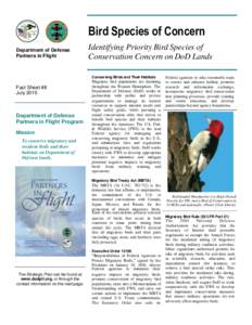 Bird Species of Concern Department of Defense Partners in Flight Identifying Priority Bird Species of Conservation Concern on DoD Lands