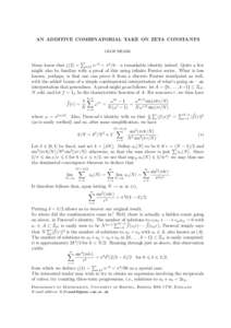 AN ADDITIVE COMBINATORIAL TAKE ON ZETA CONSTANTS OLOF SISASK P Many know that ζ(2) = n>1 n−2 = π 2 /6 – a remarkable identity indeed. Quite a few might also be familiar with a proof of this using infinite Fourier s