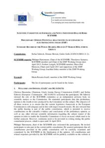 SCIENTIFIC COMMITTEE ON EMERGING AND NEWLY IDENTIFIED HEALTH RISKS SCENIHR PRELIMINARY OPINION POTENTIAL HEALTH EFFECTS OF EXPOSURE TO ELECTROMAGNETIC FIELDS (EMF) SUMMARY RECORD OF THE PUBLIC HEARING HELD ON 27 MARCH 20