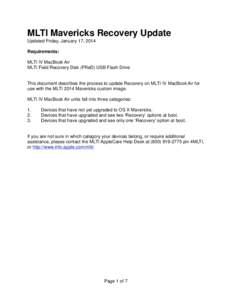 MLTI Mavericks Recovery Update! Updated Friday, January 17, 2014! ! Requirements:! ! MLTI IV MacBook Air!