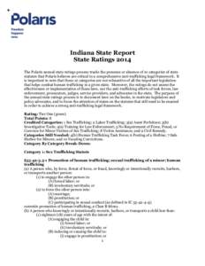 Indiana State Report State Ratings 2014 The Polaris annual state ratings process tracks the presence or absence of 10 categories of state statutes that Polaris believes are critical to a comprehensive anti-trafficking le