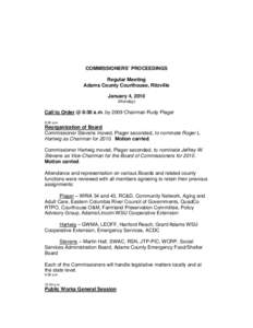 COMMISSIONERS’ PROCEEDINGS Regular Meeting Adams County Courthouse, Ritzville January 4, 2010 (Monday)