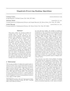 Magnitude-Preserving Ranking Algorithms  Corinna Cortes Google Research, 76 Ninth Avenue, New York, NY[removed]removed]