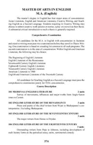 MASTER OF ARTS IN ENGLISH M.A. (English) The master’s degree in English has four major areas of concentration: Asian Literature, English and American Literature, Creative Writing, and Teaching English as a Second Langu