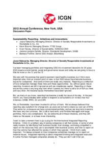 2013 Annual Conference, New York, USA Discussion Paper Sustainability Reporting - Initiatives and innovations  