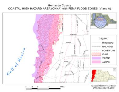 Hernando County COASTAL HIGH HAZARD AREA (CHHA) with FEMA FLOOD ZONES (V and A) PO NC E