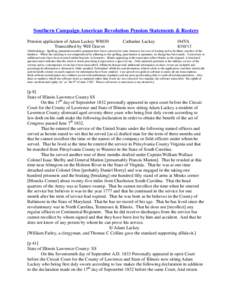 Southern Campaign American Revolution Pension Statements & Rosters Pension application of Adam Lackey W8030 Transcribed by Will Graves Catharine Lackey