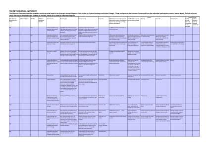 THE NETHERLANDS - NCP INPUT The Common Framework was the template used to provide input to the Strategic Research Agenda (SRA) for the JPI Cultural Heritage and Global Change. These are inputs to the Common Framework fro