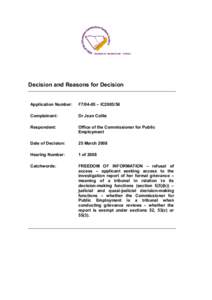 Decision and Reasons for Decision   Application Number:  F7/04­05 – IC2005/56 