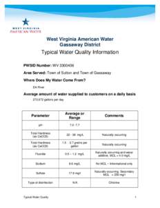 West Virginia American Water Gassaway District Typical Water Quality Information PWSID Number: WV[removed]Area Served: Town of Sutton and Town of Gassaway