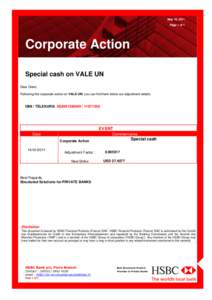 May 19, 2011 Page 1 of 1 Corporate Action Special cash on VALE UN Dear Client,