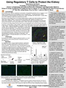 Using Regulatory T Cells to Protect the Kidney Biosciences and Health University of Virginia Department of Medicine Division of Nephrology and Center for Immunity, Inflammation and Regenerative Medicine Gilbert R. Kinsey