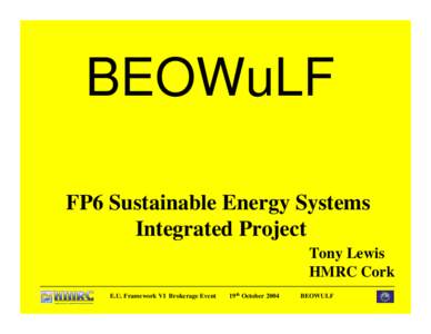 BEOWuLF FP6 Sustainable Energy Systems Integrated Project Tony Lewis HMRC Cork E.U. Framework VI Brokerage Event