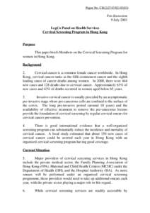 Paper No. CB[removed])  For discussion 9 July 2003 LegCo Panel on Health Services Cervical Screening Program in Hong Kong