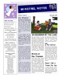 Seasons Greetings and Best Wishes & Peace for the New Year  S MINSTREL NOTE Volume 1, Issue 2