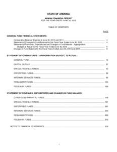 STATE OF ARIZONA ANNUAL FINANCIAL REPORT FOR THE YEAR ENDED JUNE 30, 2012 TABLE OF CONTENTS PAGE