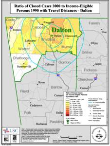 Ratio of Closed Cases 2000 to Income-Eligible Persons 1990 with Travel Distances - Dalton # #