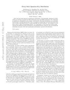 Decoy State Quantum Key Distribution Hoi-Kwong Lo, Xiongfeng Ma, and Kai Chen Center for Quantum Information and Quantum Control,