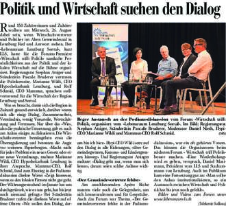 Politik und Wirtschaft suchen den Dialog  R und 150 Zuhörerinnen und Zuhörer wollten am Mittwoch, 26. August