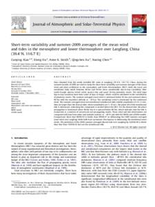 Short-term variability and summer-2009 averages of the mean wind and tides in the mesosphere and lower thermosphere over Langfang, China (39.4°N, 116.7°E)