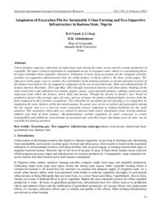 American International Journal of Contemporary Research  Vol. 3 No. 2; February 2013 Adaptation of Excavation Pits for Sustainable Urban Farming and Eco-Supportive Infrastructure in Kaduna State, Nigeria