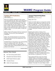 WAMC Program Guide January[removed]Volume 21 Issue 1 Happy New Year!  Fearless 2015 Predictions
