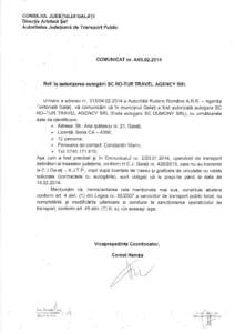 coNStLtuL JUDETULUT GALATI Directia Arhitect $ef Autoritatea Judeleana de Transport Public COMUNICAT