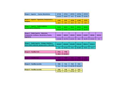 Bloque 1 – Superior - Exactas, Mecatrónica  Bloque 2 – Superior – Ingenierías, Computación y Software  Bloque 3 – Superior – Medio Ambiente,