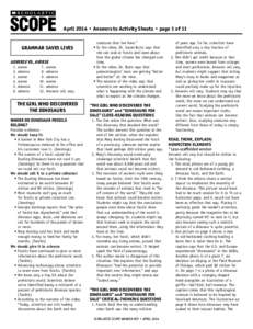 ®  THE LANGUAGE ARTS MAGAZINE April 2014 • Answers to Activity Sheets • page 1 of 11