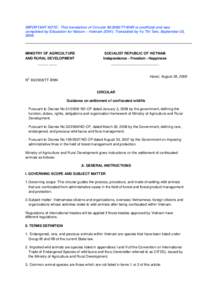 IMPORTANT NOTE: This translation of CircularTT-BNN is unofficial and was completed by Education for Nature – Vietnam (ENV). Translated by Vu Thi Tam, September 25, 2008. MINISTRY OF AGRICULTURE AND RURAL DEVEL