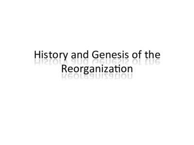 History	
  and	
  Genesis	
  of	
  the	
   Reorganiza3on	
   Timeline	
   Past	
   1994:	
  NRC	
  Report:	
  An	
  Integrated	
  Strategy	
  for	
  the	
  Planetary	
  Sciences	
  1995-­‐2010	
  