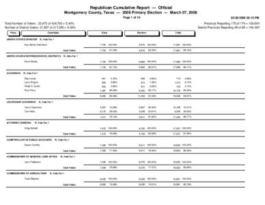 Republican Cumulative Report — Official Montgomery County, Texas — 2006 Primary Election — March 07, 2006 Page 1 of:15 PM