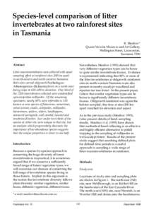 Species-level comparison of litter invertebrates at two rainforest sites in Tasmania R. Mesibov* Queen Victoria Museum and Art Gallery, Wellington Street, Launceston,