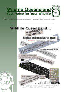 Wildlife Queensland Your Voice for Your Wildlife Quarterly Newsletter of the Wildlife Preservation Society of Queensland (WPSQ) Summer 2007 No. 191